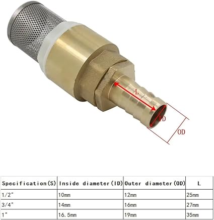 Suction Foot Valve with Filter for 1/2 3/4 1 Inch Hoses 12 16 19mm 2 Suction Foot Valve with Filter for 1/2 3/4 1 Inch Hoses 12 16 19mm - Image 2