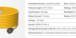 30A Generator Extension Cord 25 FT 125V NEMA L5-30P Copper Wire 2