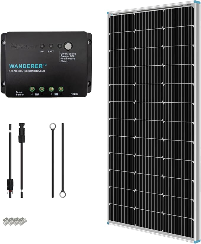 Renogy 100W Solar Panel Kit with 30A Charger for RV and Off Grid Renogy 100W Solar Panel Kit with 30A Charger for RV and Off Grid