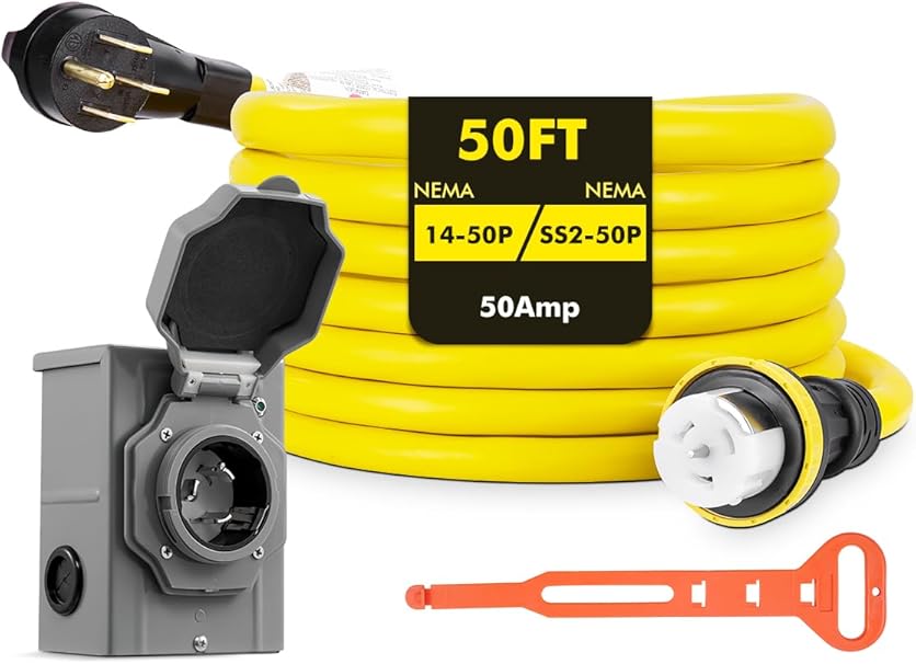 50FT 50 Amp Generator Cord with NEMA 14-50P and Power Inlet Box 50FT 50 Amp Generator Cord with NEMA 14-50P and Power Inlet Box