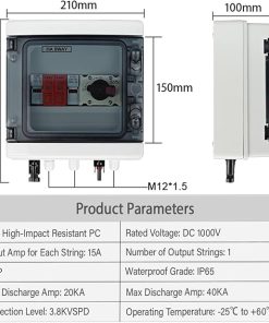 DC 1000V Solar PV Combiner Box with Lightning and Surge Protection IP65 2