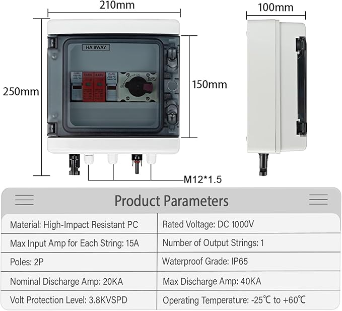 DC 1000V Solar PV Combiner Box with Lightning and Surge Protection IP65 2 DC 1000V Solar PV Combiner Box with Lightning and Surge Protection IP65 - Image 2