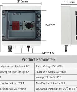 DC 1000V Solar PV Combiner Box with Lightning Surge Protection IP65 2