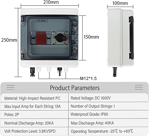 DC 1000V Solar PV Combiner Box with Lightning Surge Protection IP65 2 DC 1000V Solar PV Combiner Box with Lightning Surge Protection IP65 - Image 2