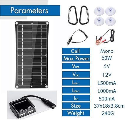 50W Flexible Monocrystalline Solar Panel Kit for Efficient Battery Charging 2 50W Flexible Monocrystalline Solar Panel Kit for Efficient Battery Charging - Image 2
