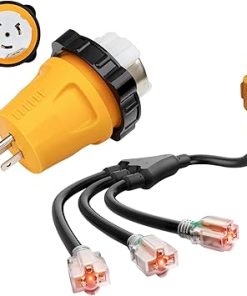 MECMO Shore Power NEMA L5-30P to 3X 5-15R RV Generator Adapter
