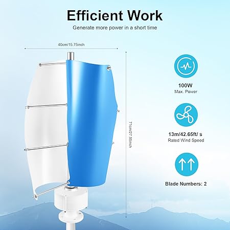 100W 12V Vertical Axis Wind Turbine Generator for Home and RV 2 100W 12V Vertical Axis Wind Turbine Generator for Home and RV - Image 2