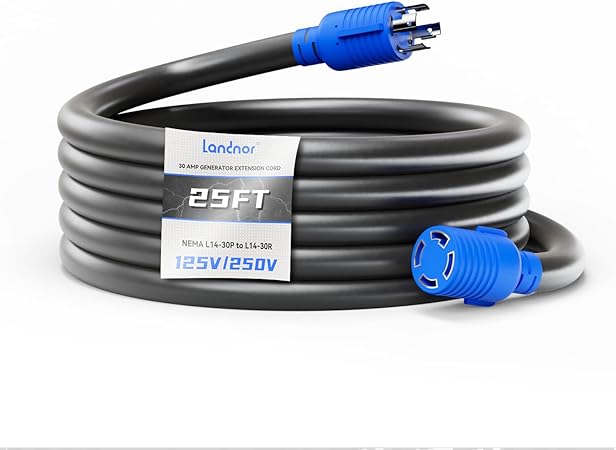 30 Amp Generator Extension Cord 25FT Heavy Duty STW Wire Blue 30 Amp Generator Extension Cord 25FT Heavy Duty STW Wire Blue