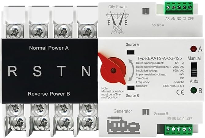 Din Rail 125A 4P AC 400V Automatic Transfer Switch for PV Inverter Din Rail 125A 4P AC 400V Automatic Transfer Switch for PV Inverter