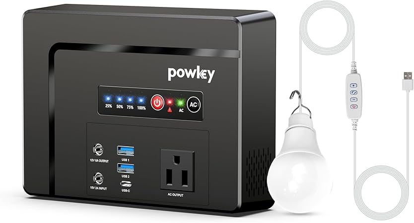 Powkey 100W Portable Power Station with USB Light for Camping Powkey 100W Portable Power Station with USB Light for Camping