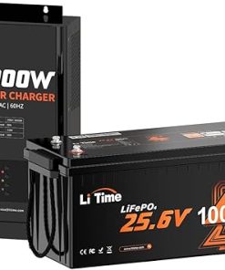 LiTime 24V 100Ah Bluetooth LiFePO4 Battery with 3000W Solar Inverter
