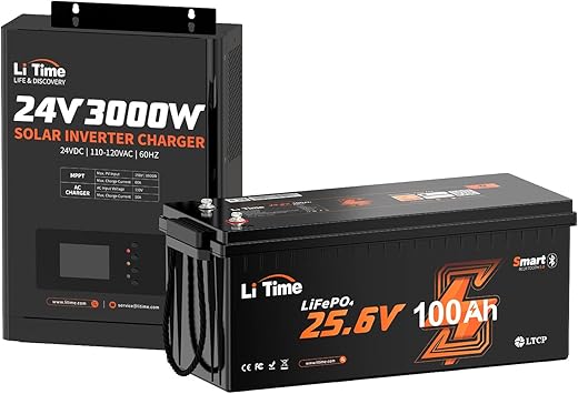 LiTime 24V 100Ah Bluetooth LiFePO4 Battery with 3000W Solar Inverter LiTime 24V 100Ah Bluetooth LiFePO4 Battery with 3000W Solar Inverter