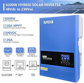 6200W Solar Inverter 48V DC to 230VAC Off-Grid Hybrid with MPPT Controller 2 6200W Solar Inverter 48V DC to 230VAC Off-Grid Hybrid with MPPT Controller - Image 2