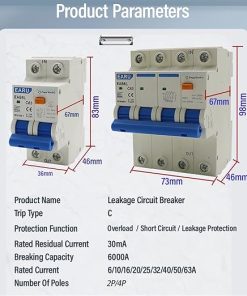 AC230V RCBO MCB Leakage Protector 30mA 4P Overload Short Circuit Protection 2
