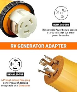 MECMO 30 Amp RV Generator Adapter L14-30P to 50 Amp Twist Lock 2