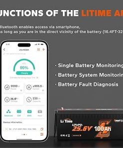 LiTime 24V 100Ah Bluetooth LiFePO4 Battery with 3000W Solar Inverter 2