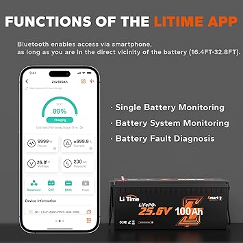 LiTime 24V 100Ah Bluetooth LiFePO4 Battery with 3000W Solar Inverter 2 LiTime 24V 100Ah Bluetooth LiFePO4 Battery with 3000W Solar Inverter - Image 2