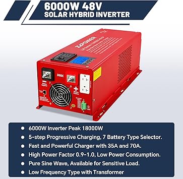 ZLPOWER 6000W Split Phase Pure Sine Wave Inverter Charger 48V AC 2 ZLPOWER 6000W Split Phase Pure Sine Wave Inverter Charger 48V AC - Image 2