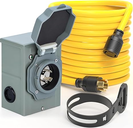 RV Power Cord 50FT 30 Amp and Waterproof Generator Inlet Box Kit RV Power Cord 50FT 30 Amp and Waterproof Generator Inlet Box Kit