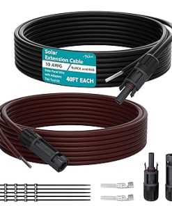 10AWG Solar Cable 2 Pack 40FT Black Red with Free Connectors
