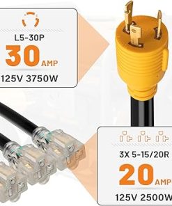 MECMO Shore Power NEMA L5-30P to 3X 5-15R RV Generator Adapter 2