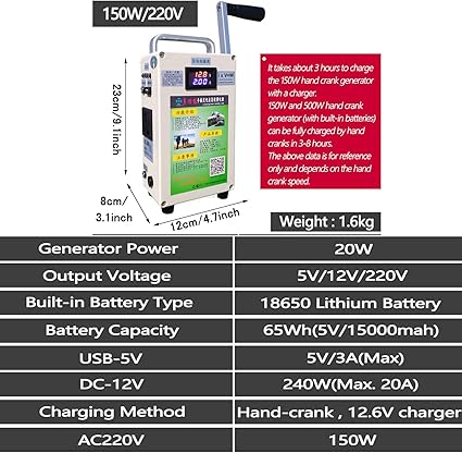 150W Portable Hand Crank Generator USB Charger for Emergency Power 2 150W Portable Hand Crank Generator USB Charger for Emergency Power - Image 2