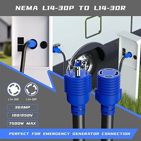 30 Amp Generator Extension Cord 25FT Heavy Duty STW Wire Blue 2 30 Amp Generator Extension Cord 25FT Heavy Duty STW Wire Blue - Image 2