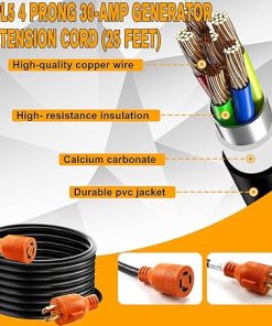 30 Amp 25 Feet Generator Cord with Pre-Drilled Power Inlet Box 2
