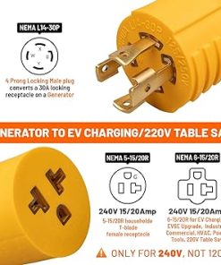 MECMO 30 Amp to 20 Amp Generator Adapter 240V NEMA L14-30P to 2X L14-30R 2
