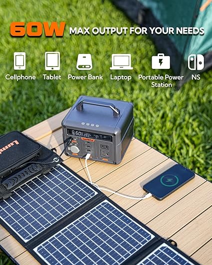 LUMOPAL 60W Portable Solar Panel Charger for Camping and Outdoors 2 LUMOPAL 60W Portable Solar Panel Charger for Camping and Outdoors - Image 2