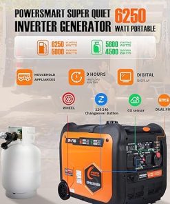 6250 Watt Dual Fuel Inverter Generator Electric Start Portable RV Ready 2