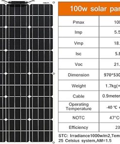 100W 12V Flexible Solar Panel for Charging 12V Batteries RV Van Boat 2