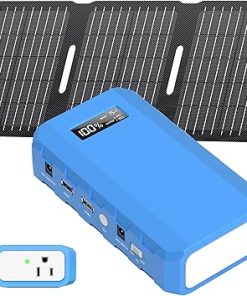 Powkey Portable Power Station with 65W External Battery and Solar Charger