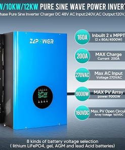 ZLPOWER 12000W Solar Hybrid Inverter 48V DC to 240V Pure Sine Wave 2