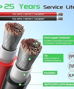 Solar Panel Extension Cable Kit 50Ft Black Red 10AWG Tinned Copper 2