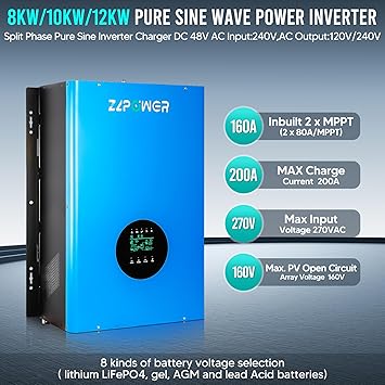 ZLPOWER 8000W Hybrid Solar Inverter 48V Pure Sine Wave Off-Grid 2 ZLPOWER 8000W Hybrid Solar Inverter 48V Pure Sine Wave Off-Grid - Image 2