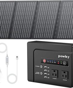 Powkey 200W Portable Solar Power Station with LED Light and Panel